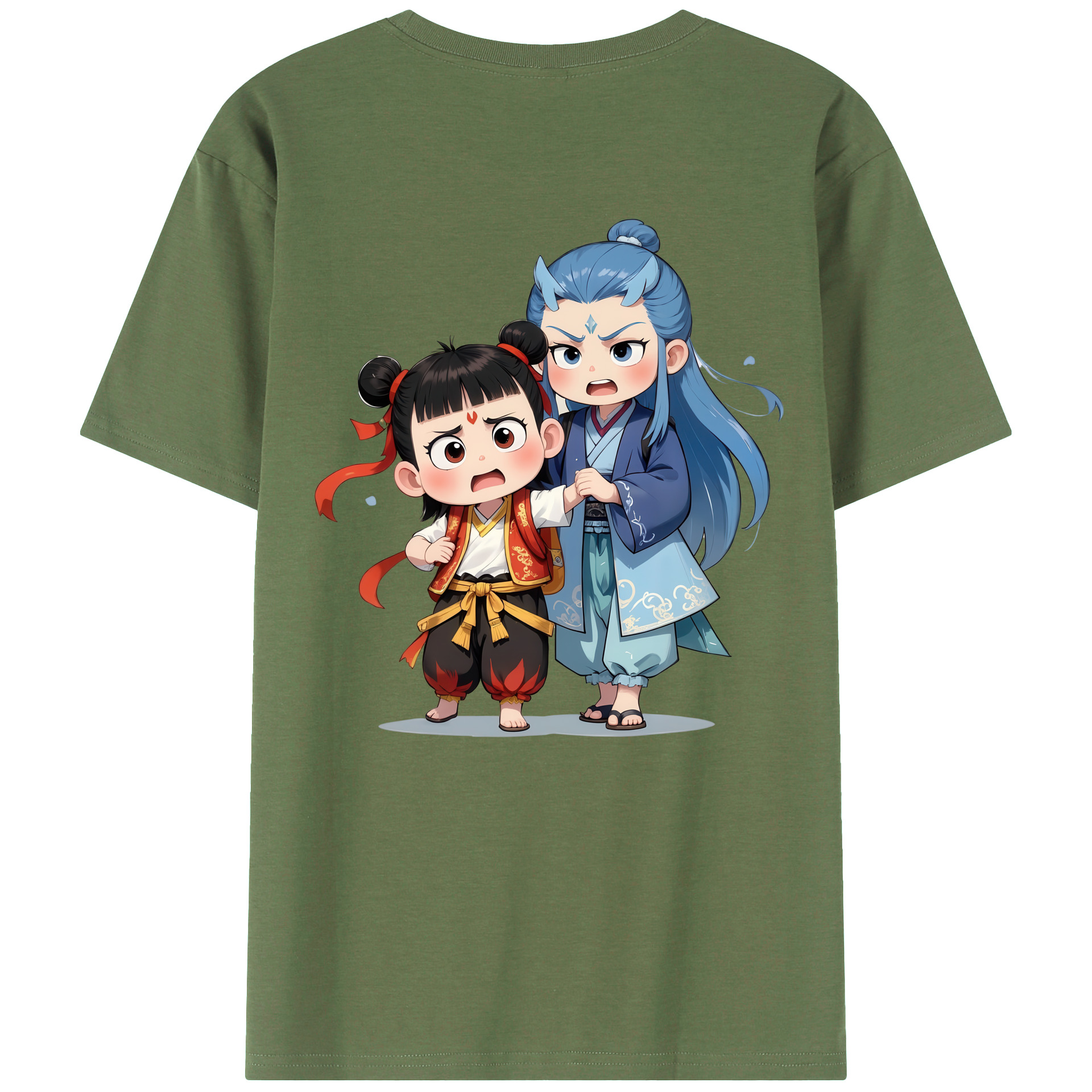 （画像用） Ne Zha 2 ナタ 魔童の大暴れ 綿100％ メンズ半袖Tシャツ（バックプリント） 通気性